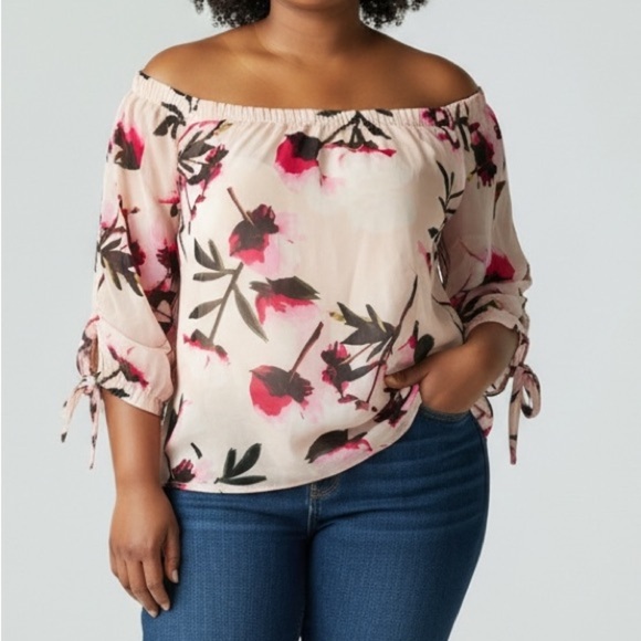 le chateau Tops - Le Chateau Floral Off Shoulder Blouse Pink